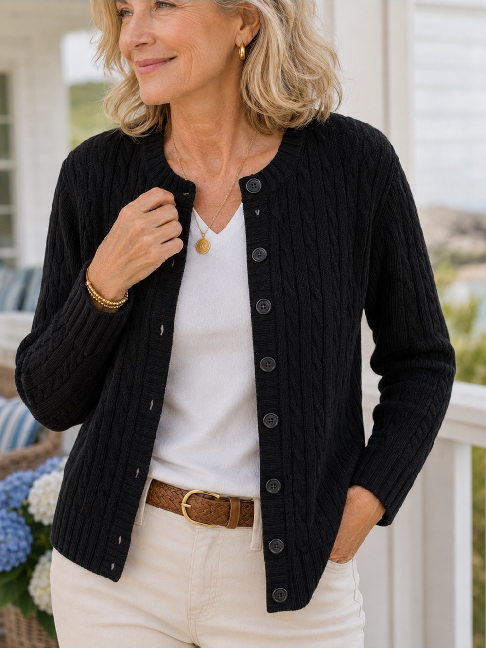 L.L.Bean Cable Knit Sweater Cardigan Minimalist Quiet Luxury Coastal Grandma